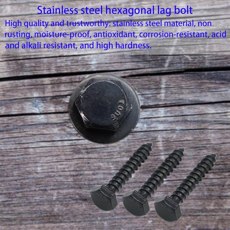 Evecad Store 25PCS 1/4" x 1-1/2" Hex Head Lag Screws, Stainless Steel Black Lag Bolts, Heavy Duty Lag Bolts, Washers Included - Image 5